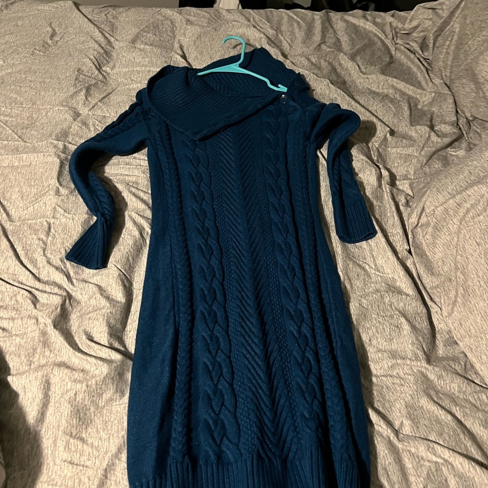 Navy Blue Cable Knit Sweater Dress